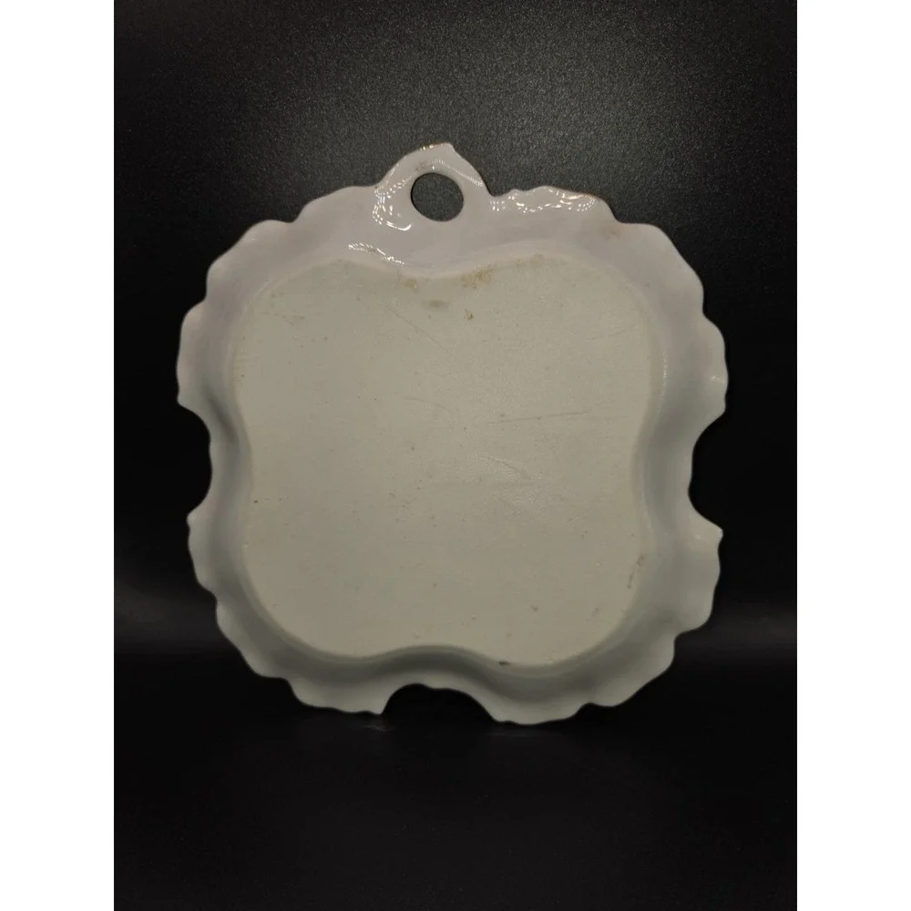 Antique Porcelain Tray Trimmed In Gold Tone, Hand Painted Daisy Scolloped Rim